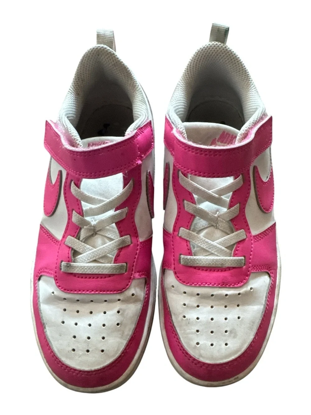 Nike Kids Size 2 Hot Pink & White Athletic Sneakers with Hook-and-Loop Velcro